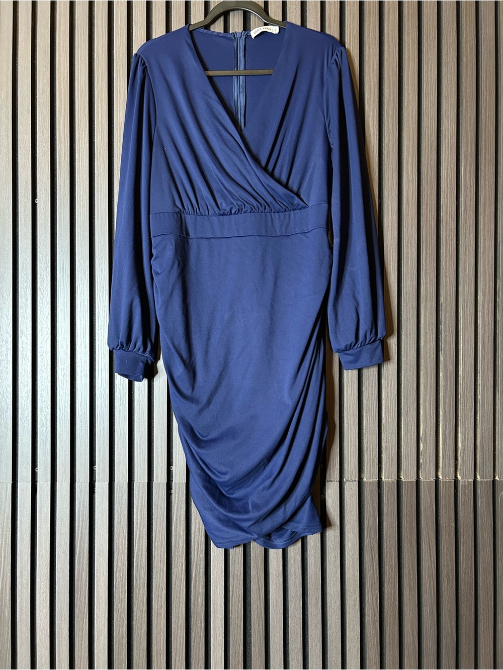 Grace Karin Navy Long Sleeve Faux Wrap Dress